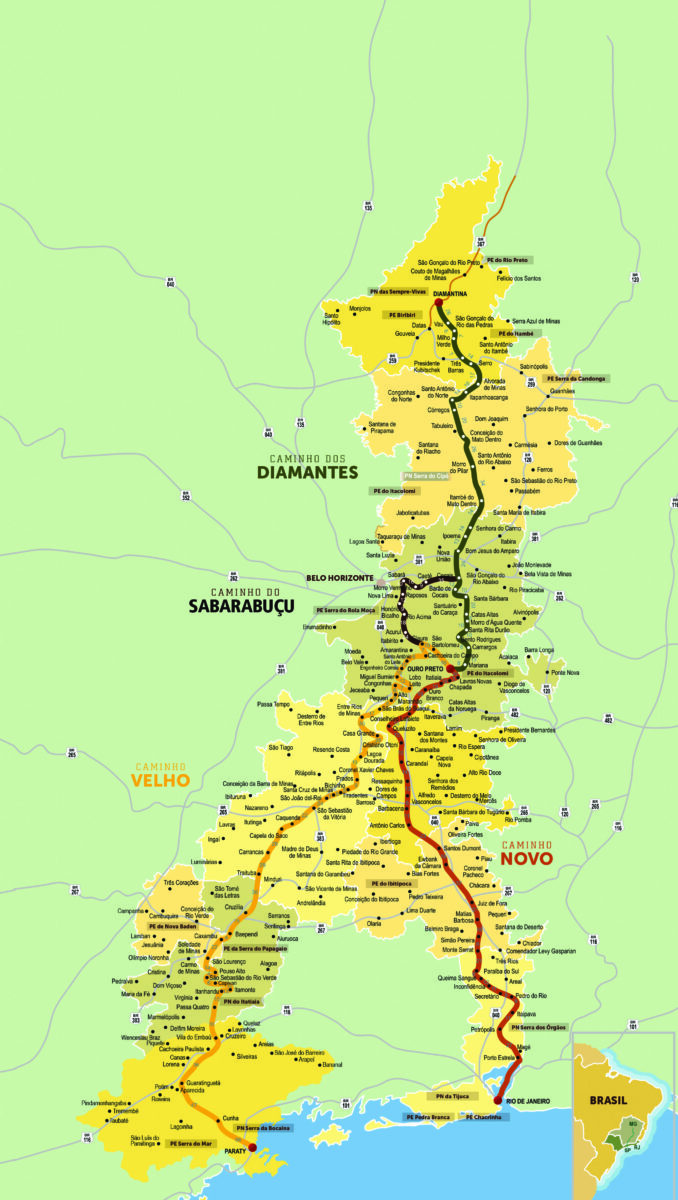  Mapa com os caminhos da Estrada Real
