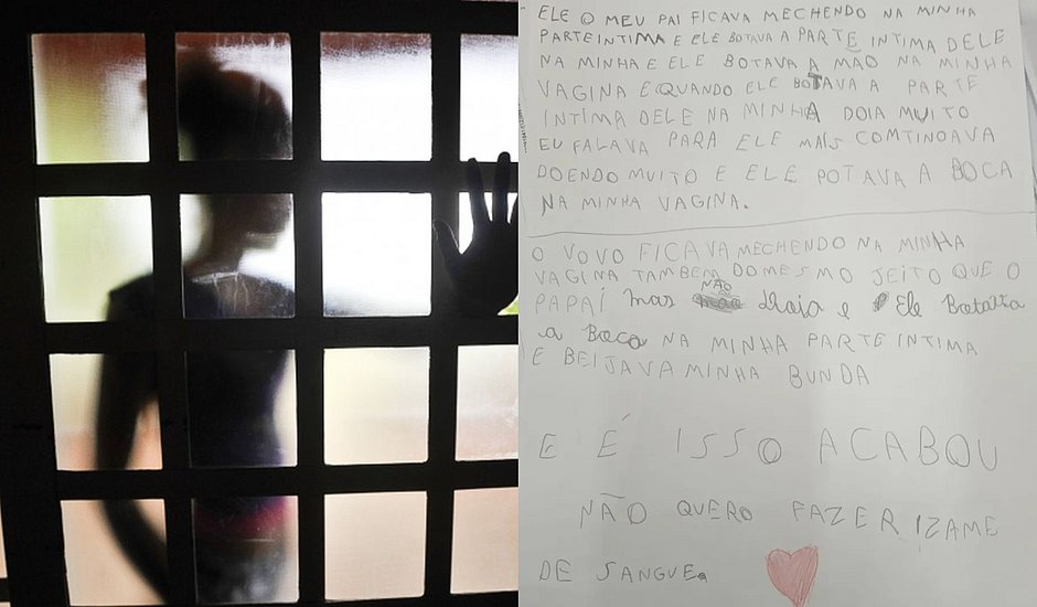 Menina de 9 anos relata em carta ter sido estuprada pelo pai e o avô