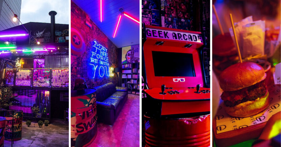 O Geek Burguer comemora a cultura pop, dos quadrinhos e dos games com uma decoração mega estilosa e cheia de neon