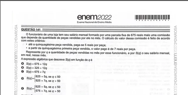 Questão de matemática do Enem 2022 não tem resposta correta