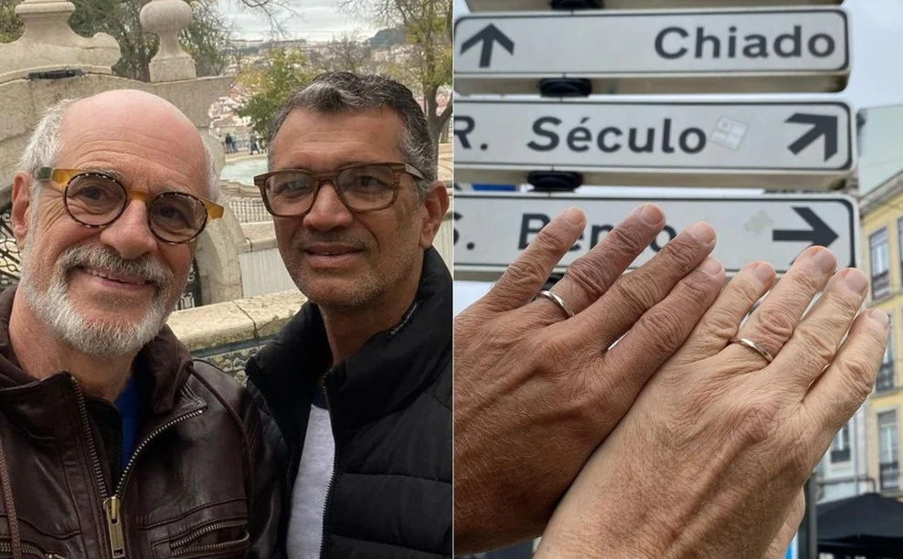 Marcos Caruso está numa viagem romântica em Portugal com o namorado