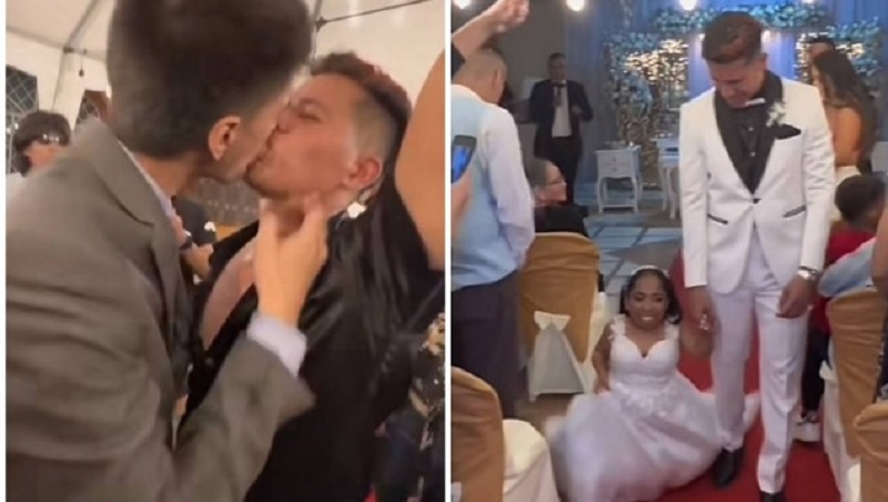 Noivo é beijado por amigo na frente da mulher no casamento e vídeo viraliza
