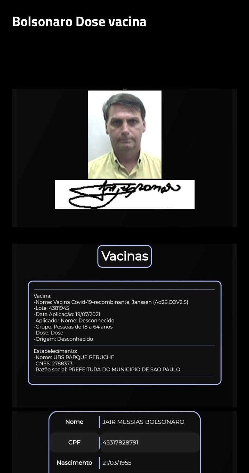 Anonymous divulga carteirinha de vacinação de Bolsonaro