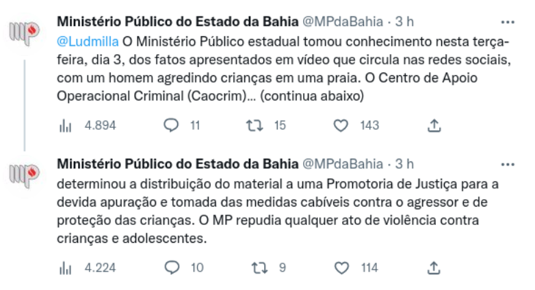 O Ministério Público do Estado da Bahia disse que repudia qualquer ato de violência