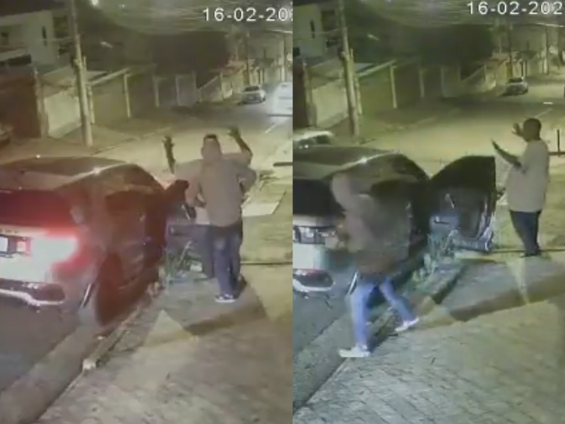 Imagens das câmeras de segurança flagraram os criminosos levando o carro de Péricles