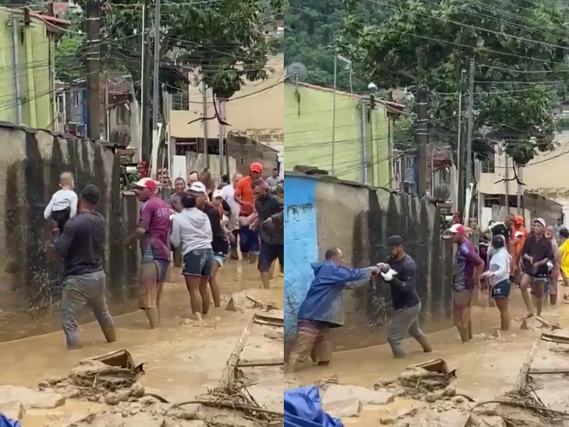 Moradores formam corrente humana para resgatar bebê em São Sebastião (SP)