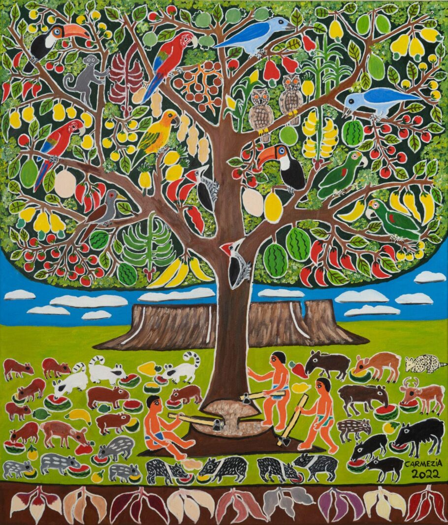 O título da mostra faz referência a um tema recorrente na obra da artista, o mito da Wazaká, a árvore da vida, que faz surgir de seu tronco cortado o Monte Roraima