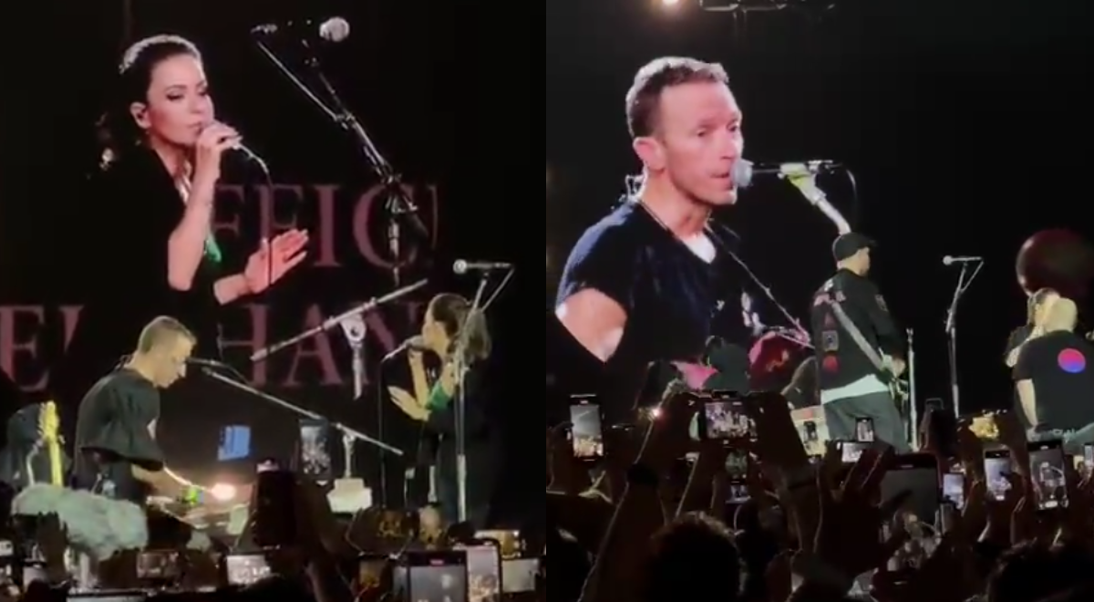 Sandy e Coldplay durante um show em São Paulo na terça-feira, 14