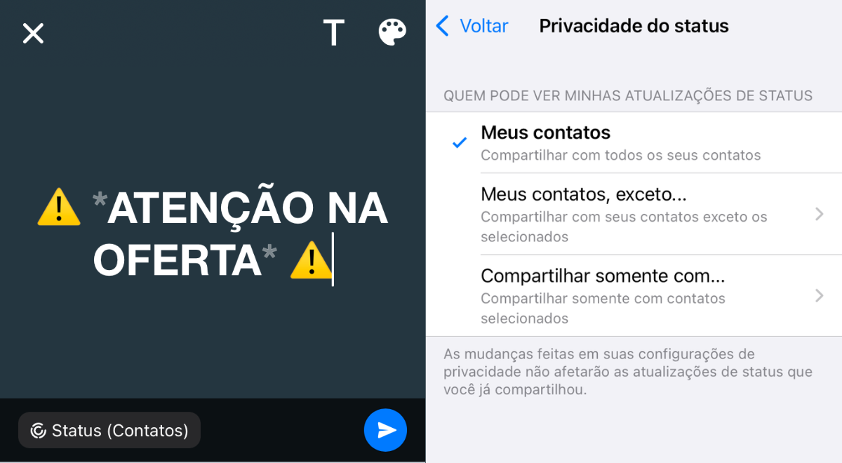 Status do WhatsApp é uma ferramente útil para conversar com todos os contatos