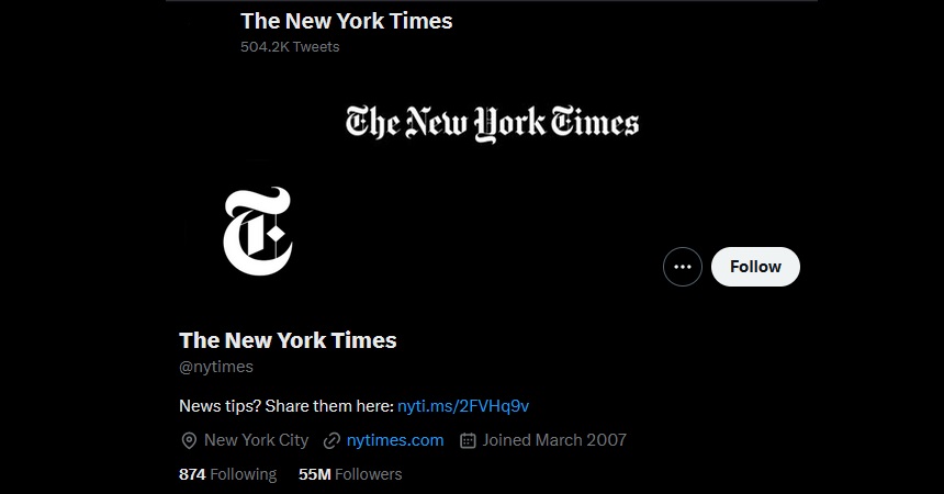 o jornal norte-americano “The New York Times” anunciou que não irá pagar a taxa mensal imposta pelo Twitter