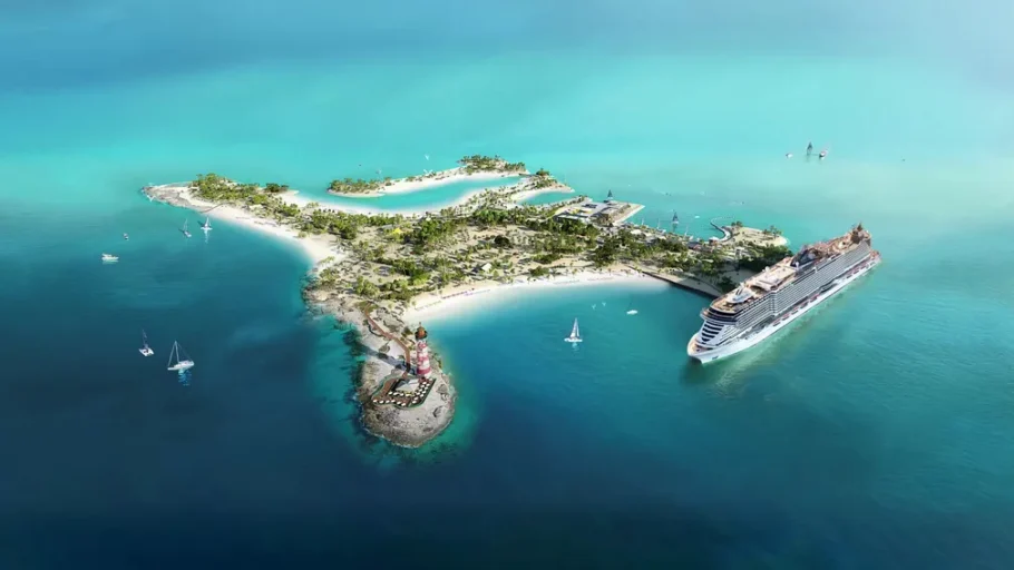 Ocean Cay, ilha privativa da MSC nas Bahamas, que receberá cruzeiros temáticos e shows de Wesley Safadão e Chitãozinho & Xororó