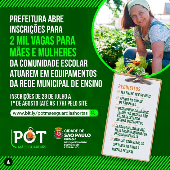 São Paulo abre inscrições para o Mães Guardiãs nas escolas municipais