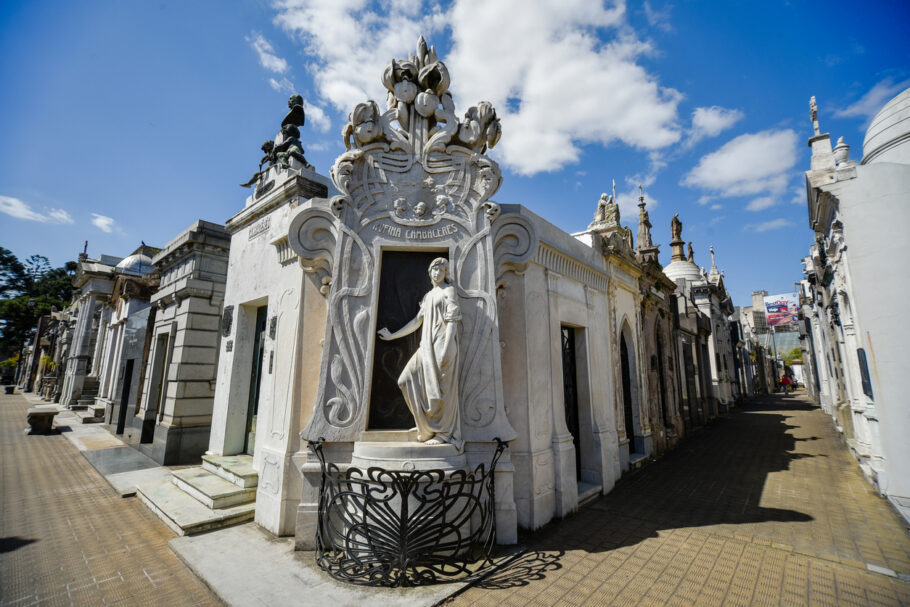 Buenos Aires, Argentina – September 23, 2016: View of the tomb of Rufina Cambaceres (center) at the La Recoleta Cemetery in Capital Federal.