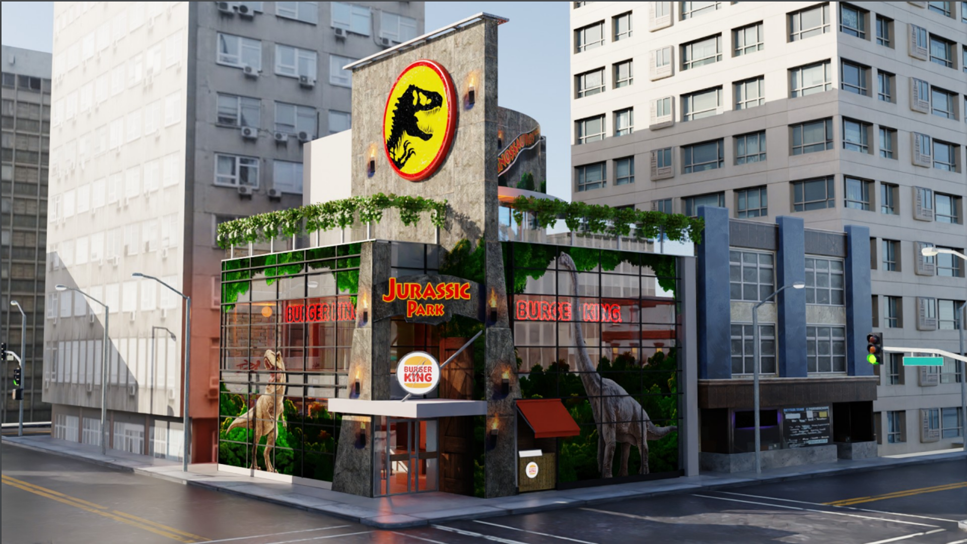 BK no cruzamento da Avenida Brigadeiro Luís Antônio com a Paulista será transformado numa hamburgueria oficial do Jurassic Park