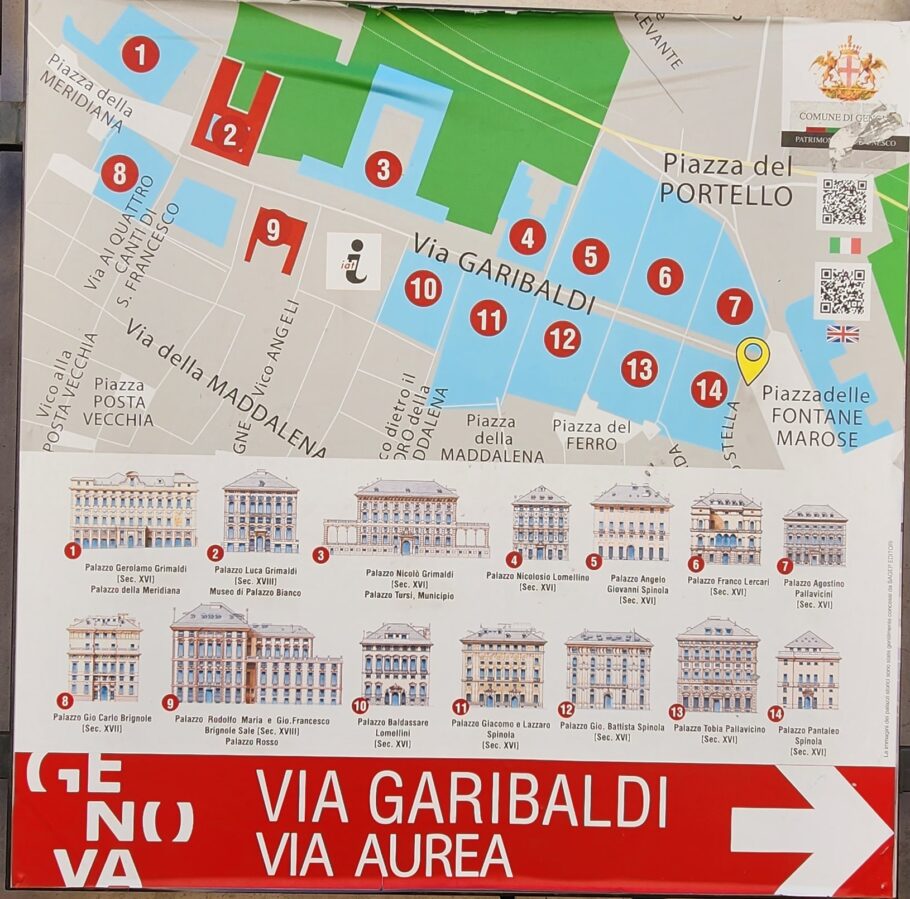 Mapa mostra os palacetes da da Via Garibaldi