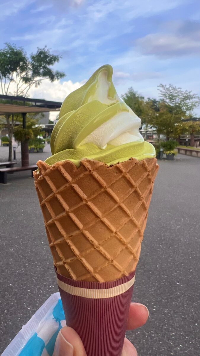 Famoso sorvete cremoso de Hokkaido no sabor matcha (chá verde)