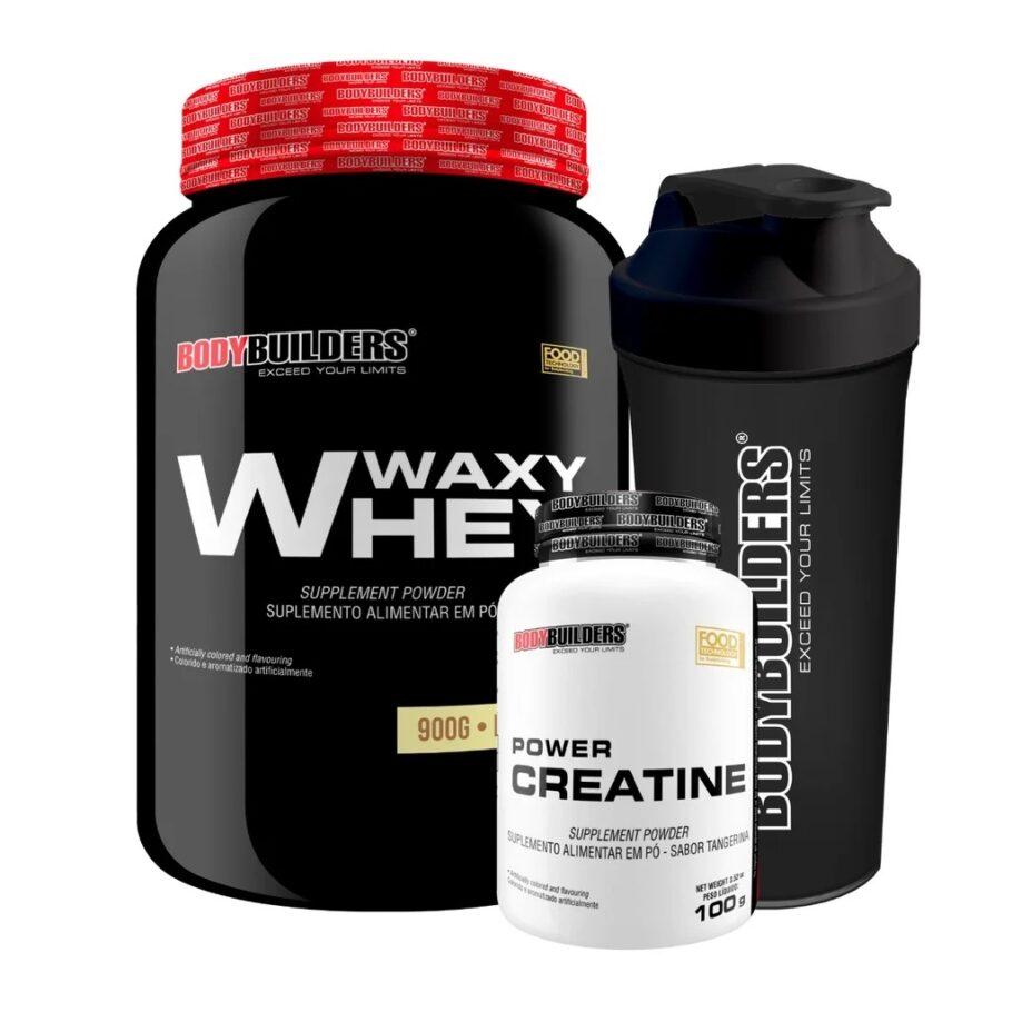 O Kit Whey Protein Waxy Whey + Power Creatina + coqueteleira custa só R$49,95 na promoção
