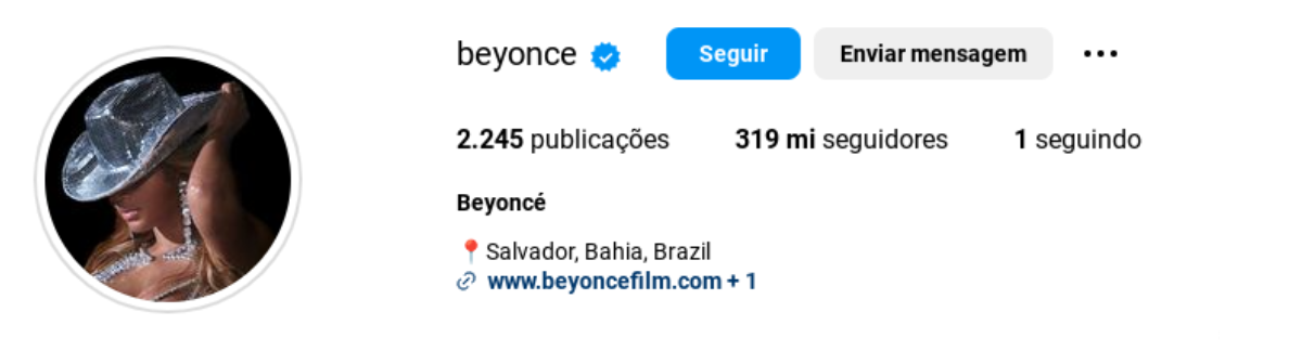 Bio do Instagram de Beyoncé