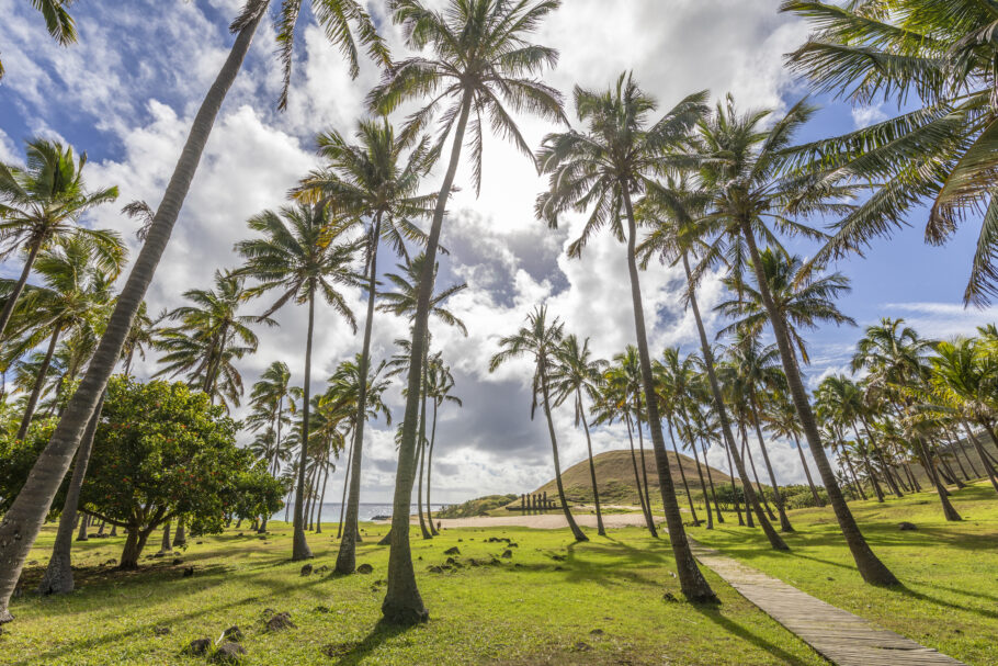 A praia de Anakena é a única da ilha oficialmente apta para o banho