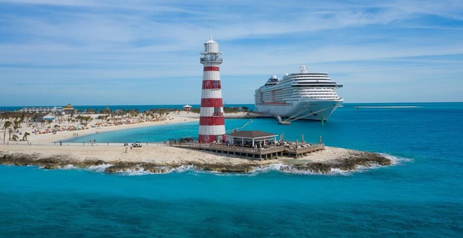 Vista da Ocean Cay, ilha privativa da MSC Cruzeiros nas Bahamas
