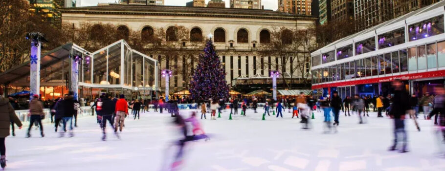 A tradicional pista de patinação no adorável Bryant Park, no coração de Manhattan