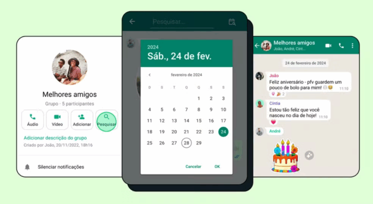 Arte mostra como é o calendário disponibilizado pelo WhatsApp para ajudar os usuários na busca por mensagens