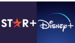 Logomarca do Star+ e do Disney+ em fundo roxo e azul