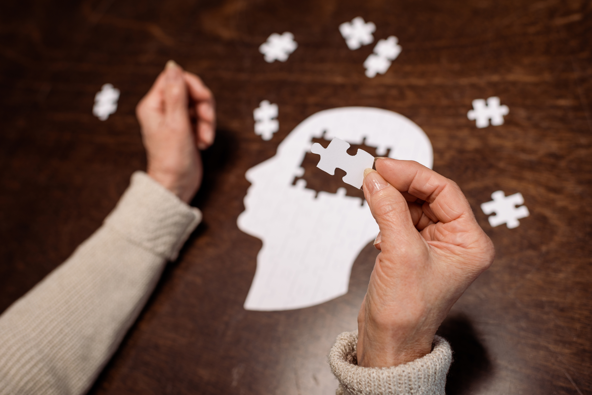 Cérebro humanos sendo representado por peças de quebra-cabeça