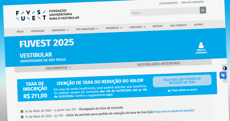 Concurso vestibular da Fuvest 2025 aceita pedidos para redução ou isenção da taxa de inscrição