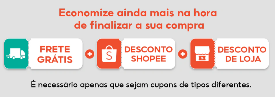 Você pode usar os três tipos de cupons combinados em uma mesma compra, desde que sejam de tipos diferentes