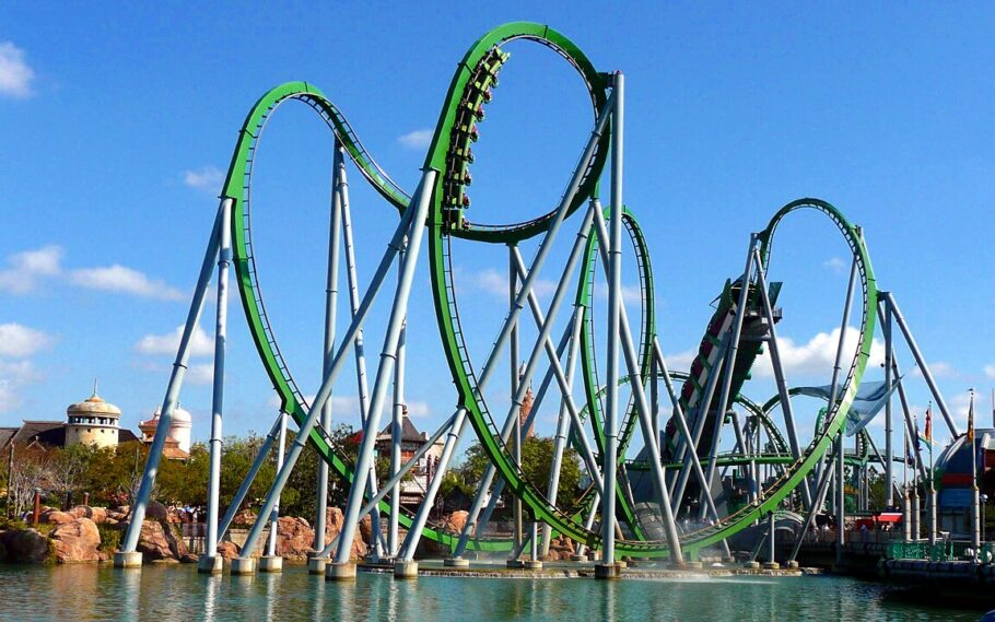 A espetacular The Incredible Hulk Coaster