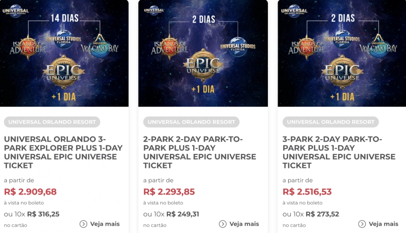 Nos três tipos de ingresso, só será possível visitar o Epic Universe em um único dia mesmo