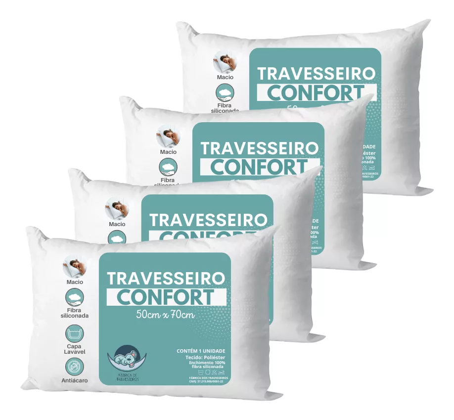 O kit 4 Travesseiros Conjunto Cama 50×70 Capa Removível Macio custa R$77,22 na promoção do Mercado Livre