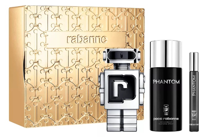 O Kit Rabanne Phantom com perfume de 100ml, desodorante spray  e perfume para viagem de 10ml sai por R$536,41