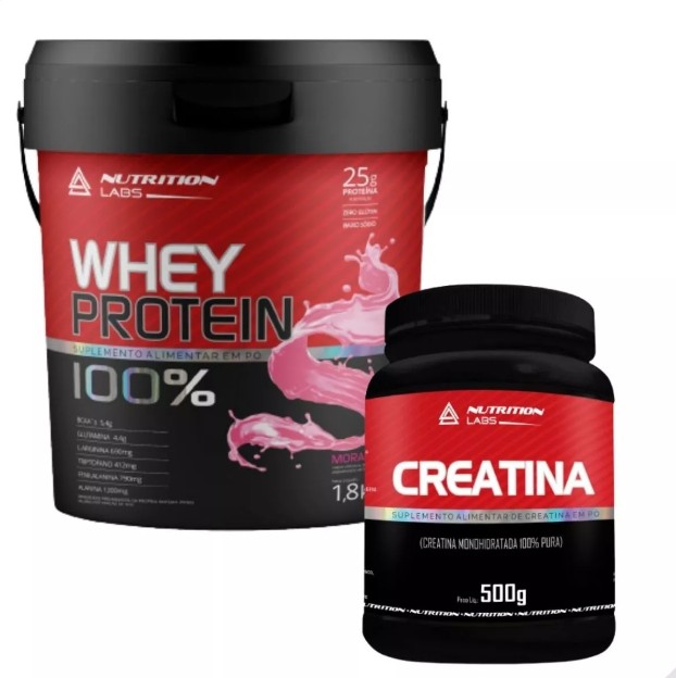 O kit de whey + creatina do Nutrition Labs sai por R$249,95