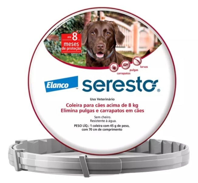A coleira antipulgas e carrapatos Seresto sai por R$134,38 na promoção