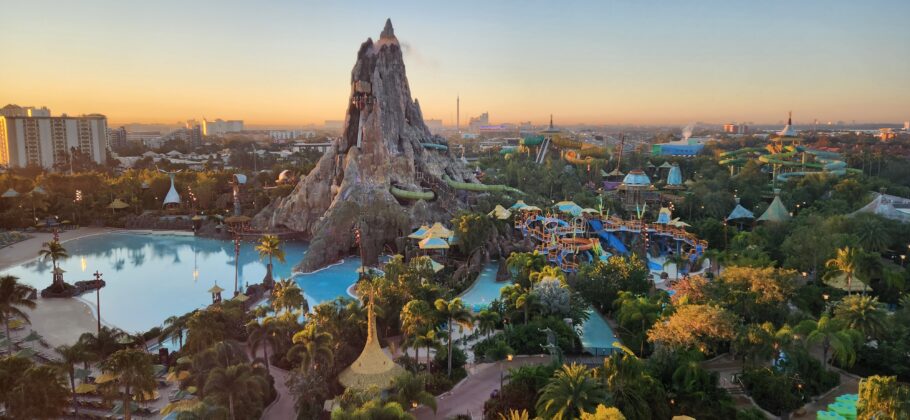 Alguns quartos oferecem esta vista do parque aquático Volcano Bay