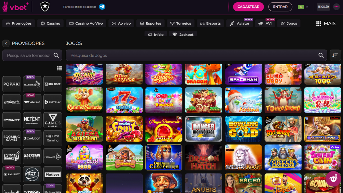 Tipos de jogos da Vbet Cassino