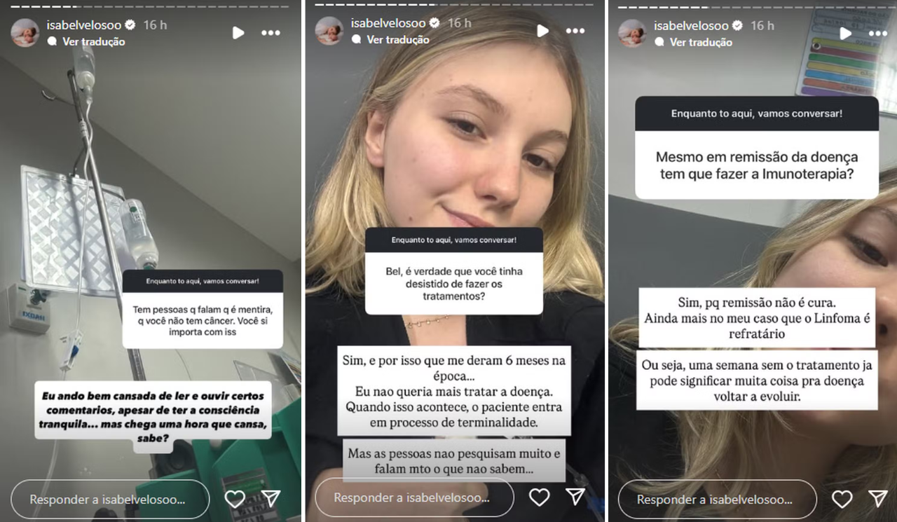 Stories de Isabel Veloso via Instagram.