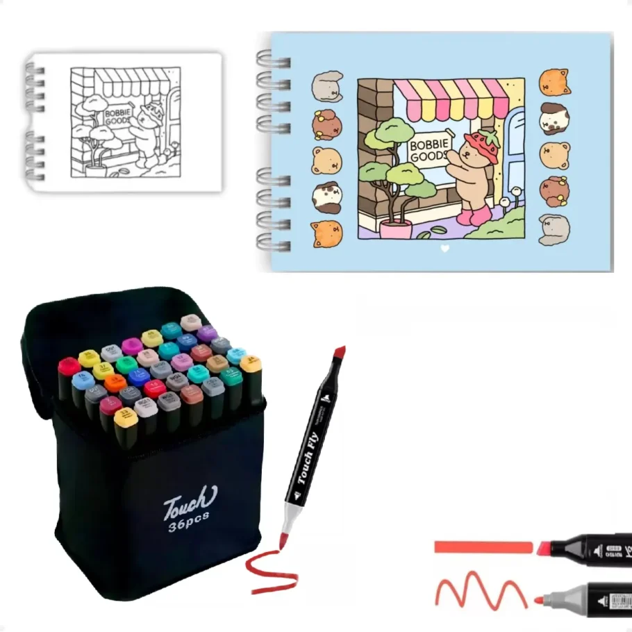 Kit com livro capa dura e canetinhas por por R$53,35