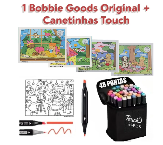 kit completão com o livro + 24 canetinhas dupla ponta por R$89