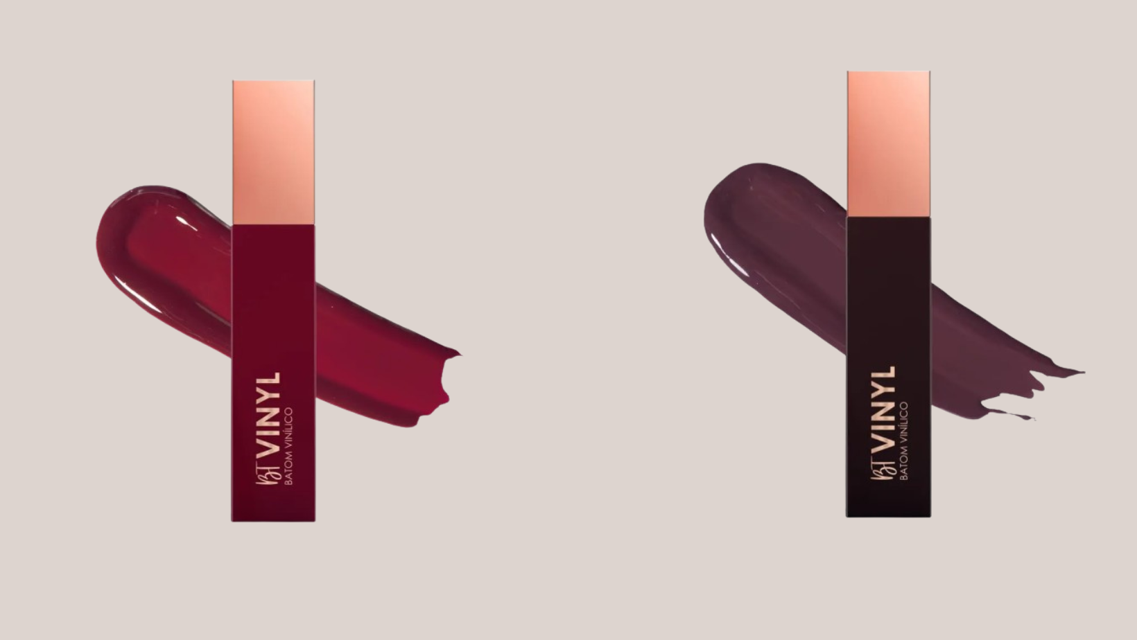 Os batons vinílicos roxo e vinho avermelhado custam R$59,96 no Mercado Livre