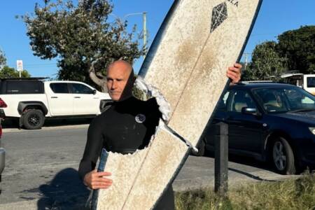 Mordida de tubarão partiu prancha ao meio