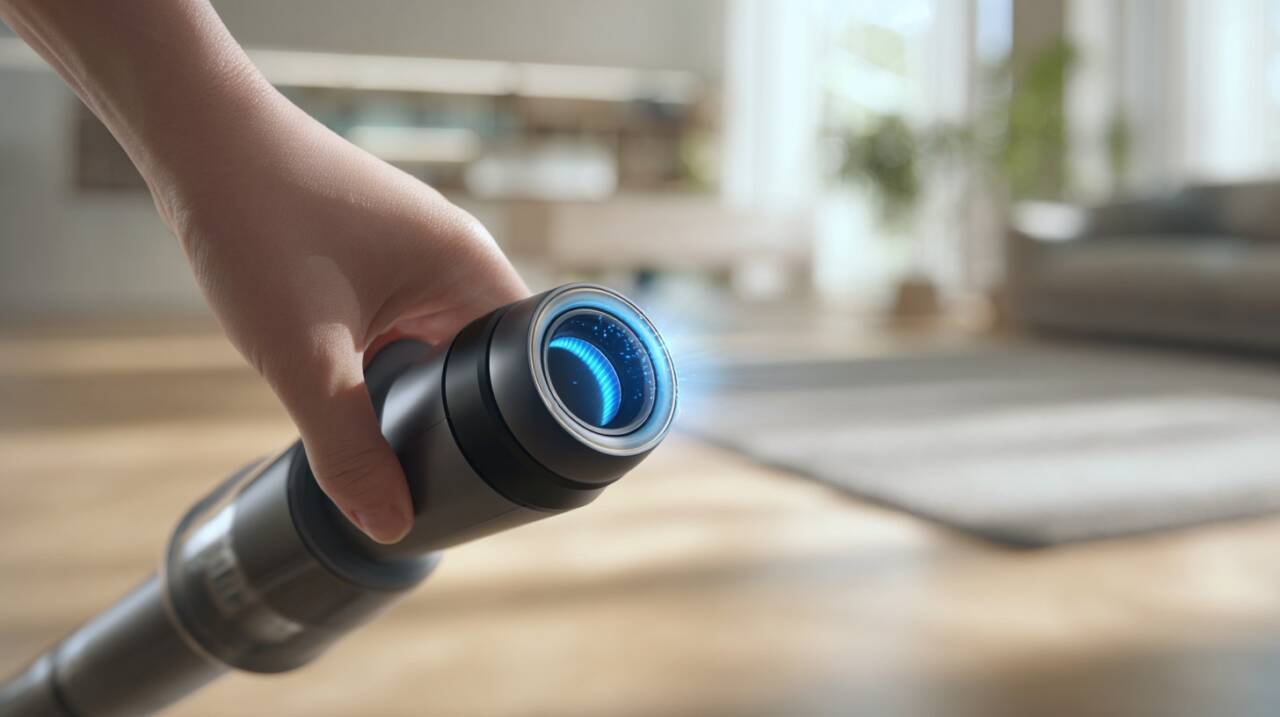 O orifício presente na alça do aspirador de pó atua como uma válvula que permite a entrada controlada de ar ao longo do tubo