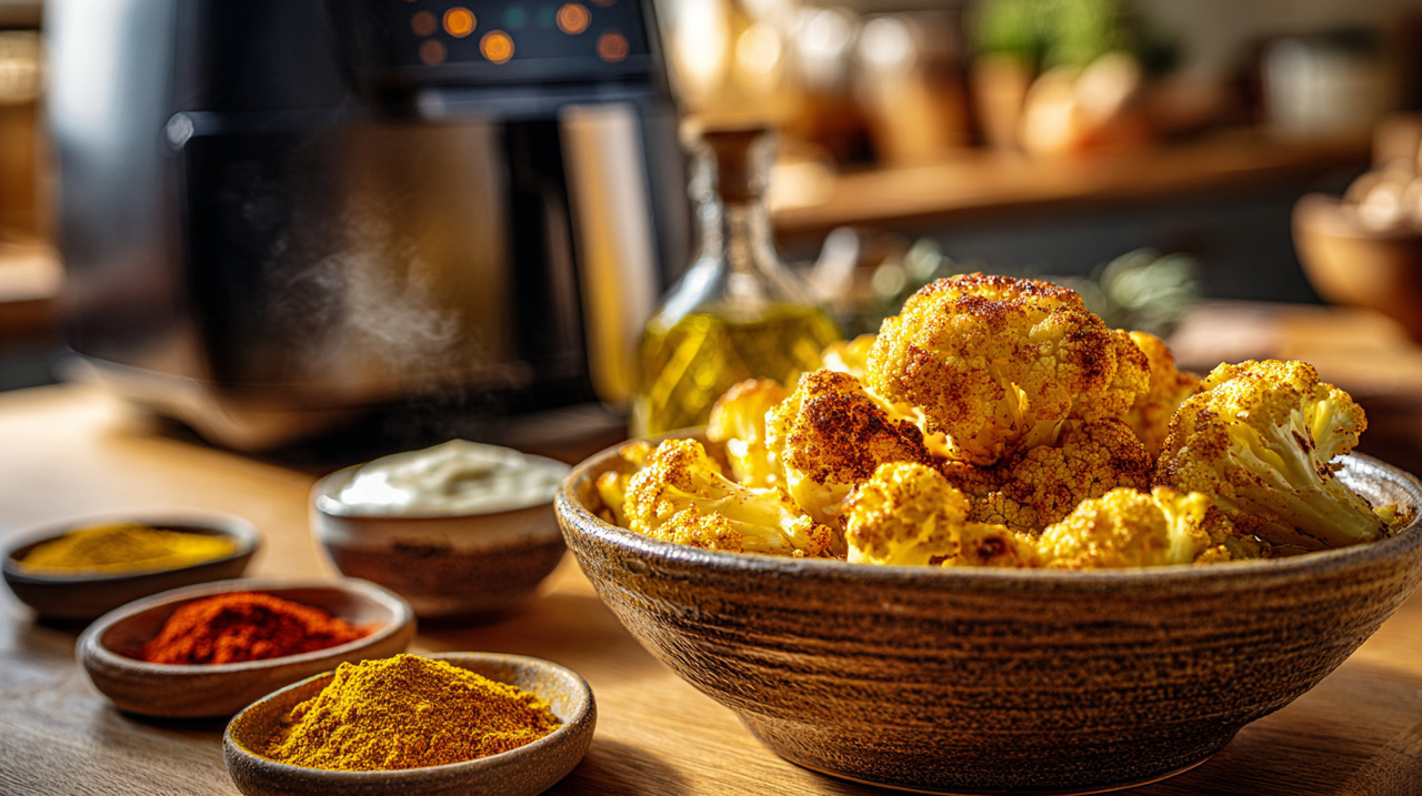Para preparar a couve-flor crocante, são usados temperos que equilibram sabor e textura