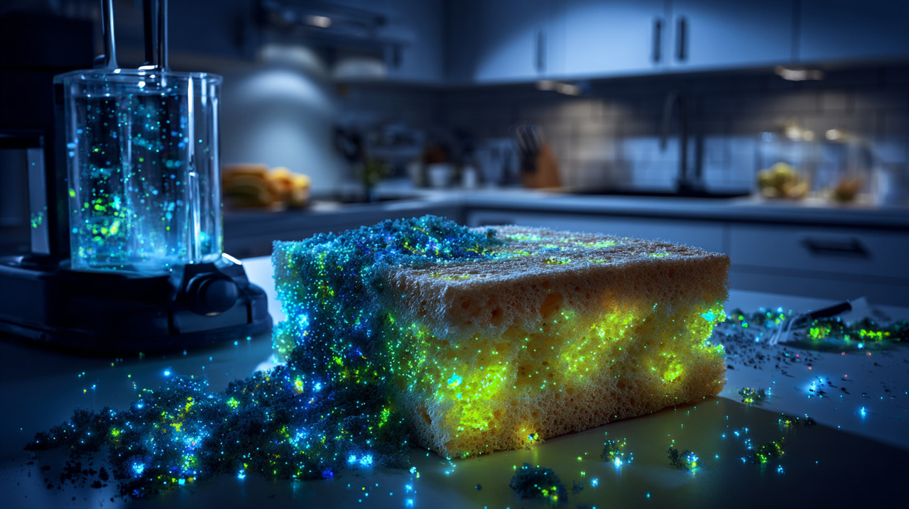 Utensílios como esponjas de cozinha e panos de limpeza