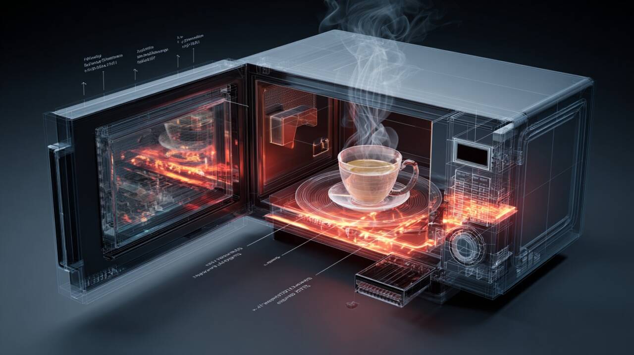 O micro-ondas utiliza ondas eletromagnéticas de alta frequência para gerar calor, um processo distinto do fogão convencional