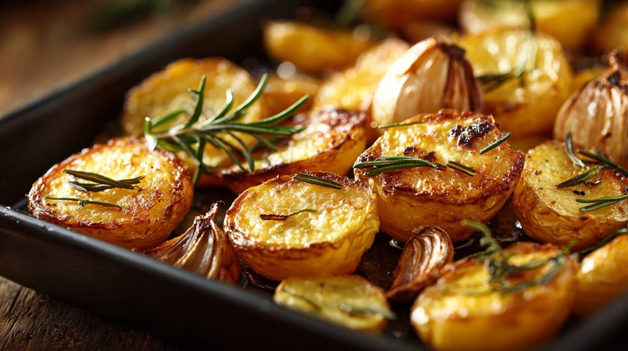 Dispor as fatias de batata em uma assadeira é o primeiro passo para garantir que elas assem uniformemente