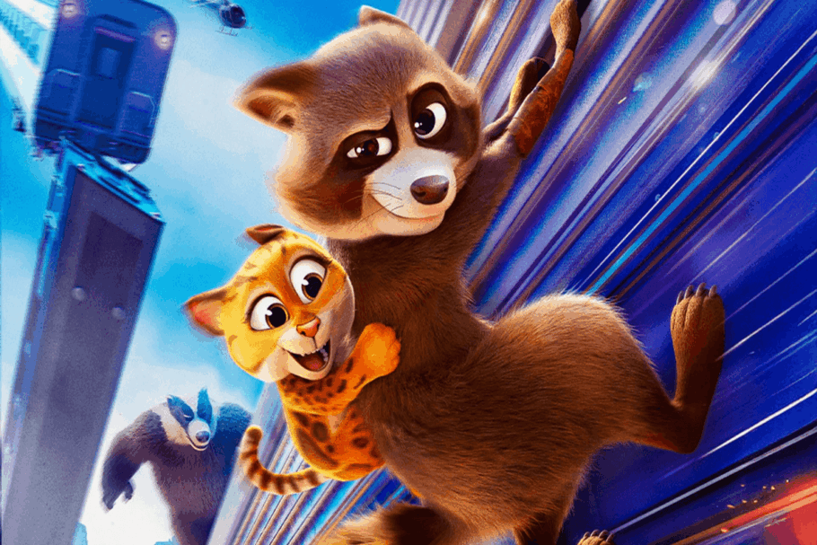 Em “Missão Pet”, o guaxinim astuto Falcon precisa liderar seus novos amigos contra o vilão Hans (Imagem: Reprodução digital | Paris Filmes)