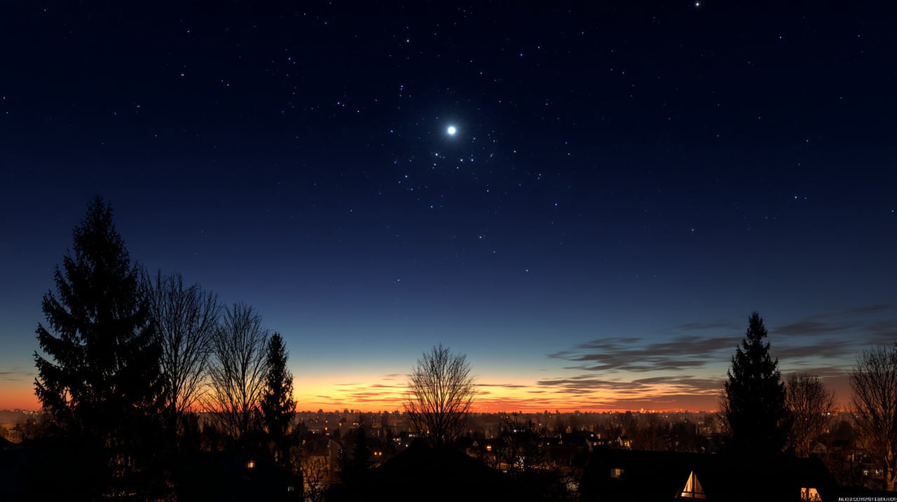 Esse ponto intenso costuma ser o planeta Vênus, conhecido como “Estrela da Tarde” ou “Etoile du Soir” em culturas antigas.
